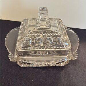 Adams Glass Factory Vintage 1890s Kings Crown Honeycomb square flat candy dish